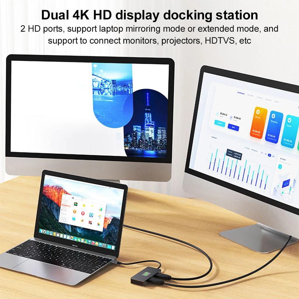 محطة إرساء USB C 7 في 1 شاشة مزدوجة متوافقة مع HDMI PD 100 وات USB C إلى محور USB مزدوج متوافق مع HDMI لينوفو/السطح/اليوغا