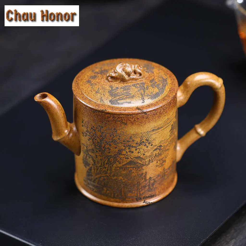 380ml Retro Yixing Purple Clay Teapots Handmade Taihu Stone Bamboo-joint Pot Raw Ore Wood-fired Mud Kettle Chinese Zisha Tea Set