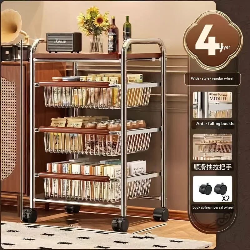 Four-Tier Rolling Storage Cart for Organization and Storage | Heavy-Duty Carbon Steel Storage Cart with Pull-Out Wire Baskets image 6
