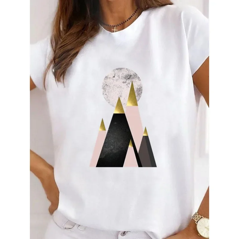 Geometric Fashion Letters Casual Women's T-shirt Aesthetic Clothes  Tops  Graphic T Shirts  Women Clothing