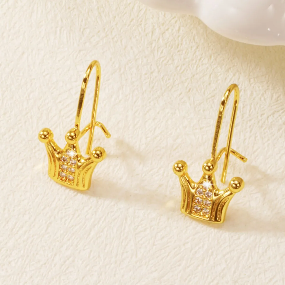 9999 gold minimalist crown with micro-set zirconia earrings - luxurious and high-end ear accessories