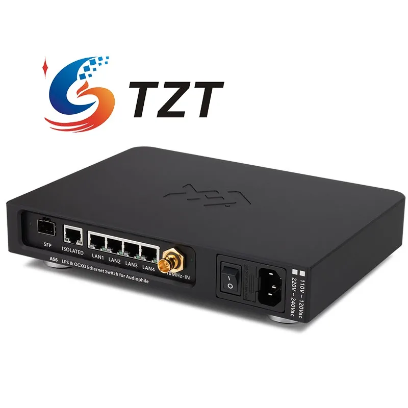 TZT LHY AUDIO AS6 1000Mbps 6-Port Hifi Switch LPS & OCXO Ethernet Switch (Black/Silver 230V/115V) for Audiophile