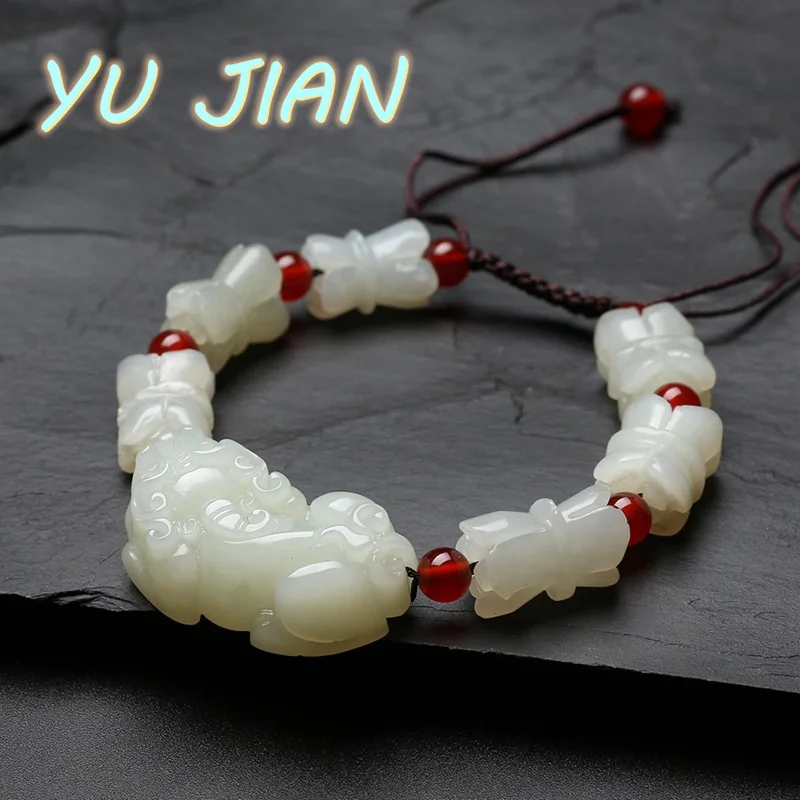 Exquisite Hetian Jade Pixiu Bracelet Carved Ladies Men Fashion Amulet Jadeite Jewelry Natural Gemstone Bangle