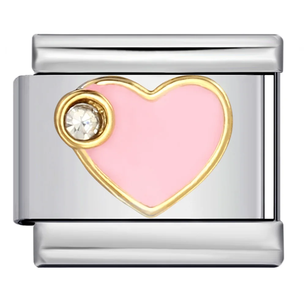 Modisches Y2k-Armband in Goldfarbe, süßes, rosafarbenes Herz-Design, italienische Glieder, passend für 9-mm-Armbänder, aus Edelstahl, zum Selbermachen von Schmuck, Geschenk – Detail 2