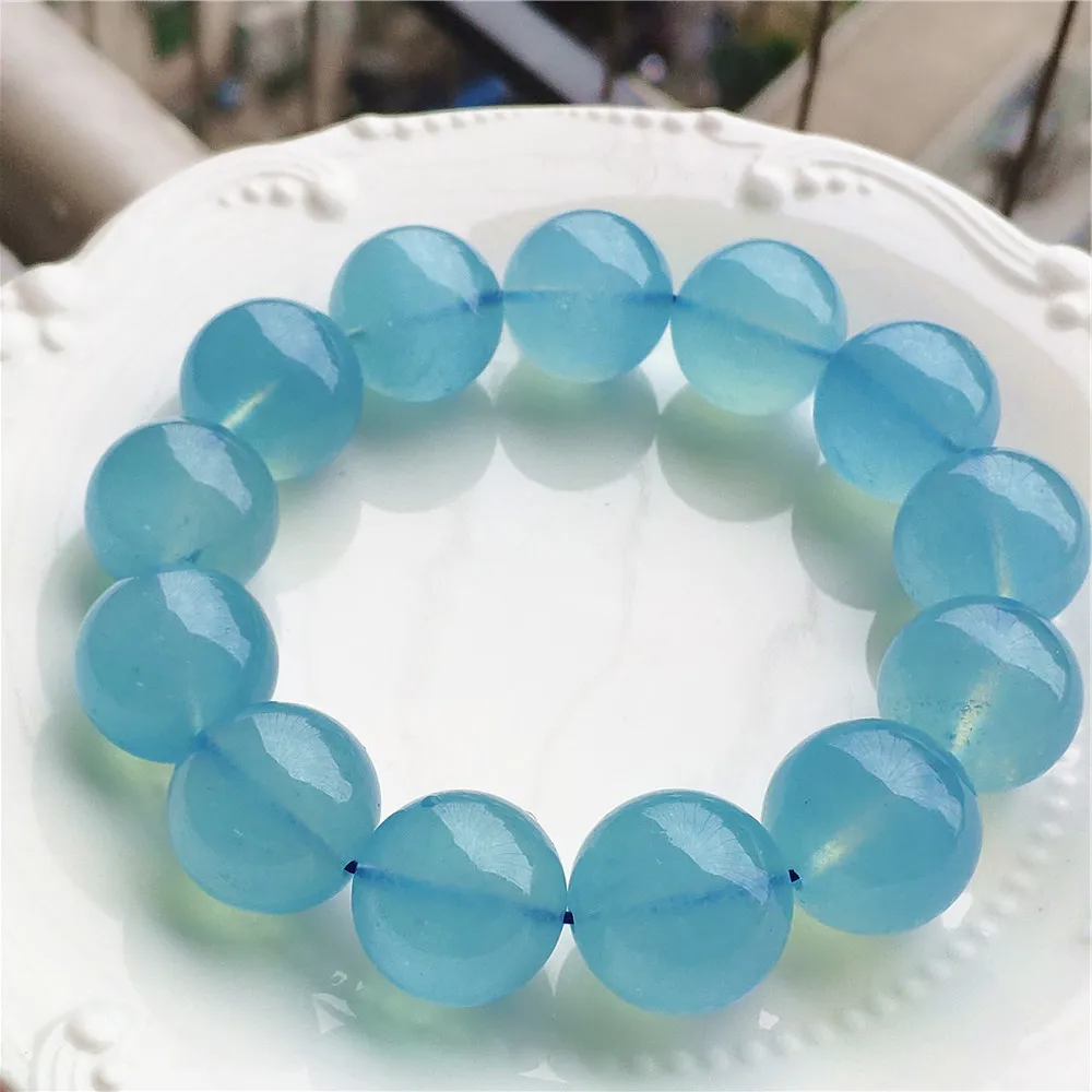 Brazil Natural Blue Aquamarine Big Size Beads Bracelet Women Men 18mm 19mm 20mm Aquamarine Bracelet Jewelry AAAAAA