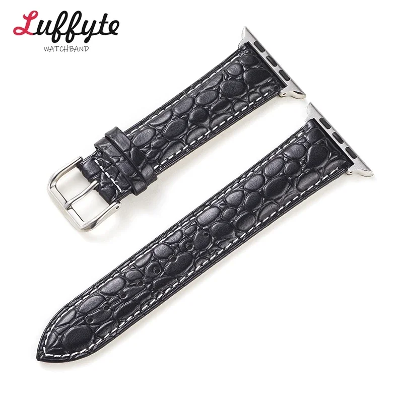 Pulseira de relógio de couro em relevo para Apple Watch, pulseira para iWatch Ultra 2, 49mm, 44mm, 45mm, 41mm, 40mm, 49mm, séries 9, 8, 7, 6, SE