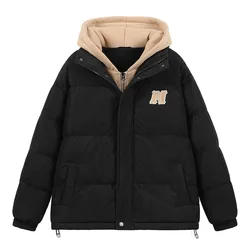 Japanese Harajuku Mens Cotton Jacket Mens Winter Casual Loose Thicken Warm Hooded Down Coats Street Trendy corduroy Outerwear