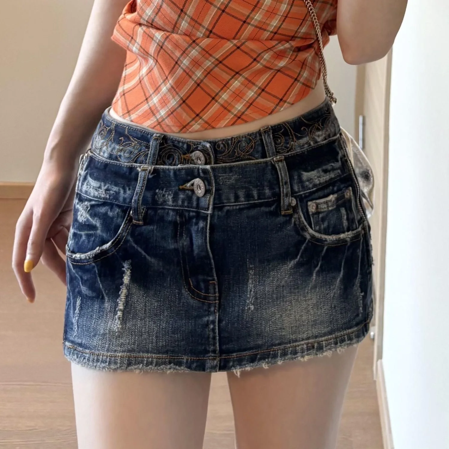 

American Y2k Spice Girl Retro Old Denim Skirt Women 2026 Summer New Low-rise Hip-wrapped Shorts Skirt