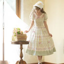 Windsor Love Letter Lolita OP Dress Embroidered Collar Handmade Bow Lace Floral Printed Maxi Dress