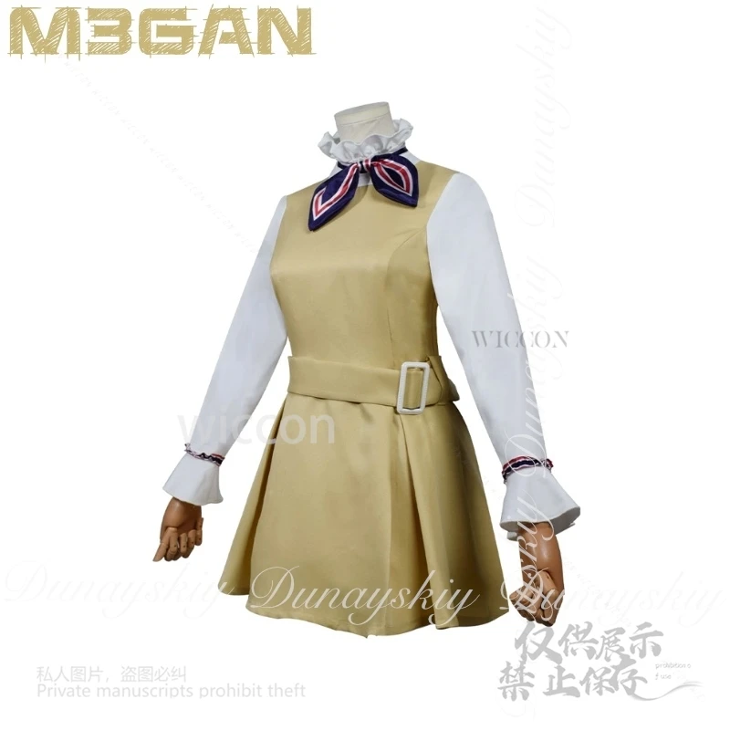 125 M3GAN2.0 فيلم M3gan تأثيري قتل المحظية يدويا AI روبوت مع فستان أصفر شعر مستعار أشقر زي الهالوين جميع مجموعة كوس