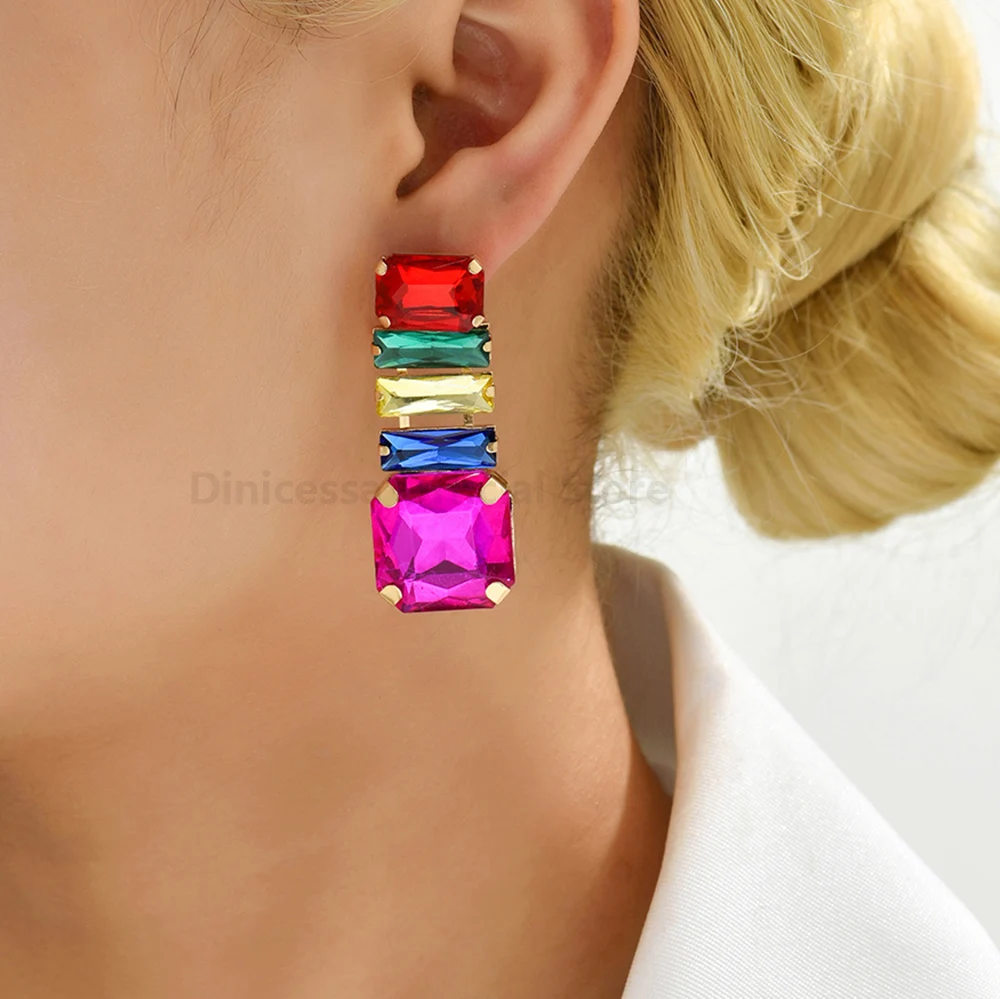 Shiny Glass Glamorous Decor Charm Holiday Party Pendant Jewelry Boho Trend Luxury Design Dangle Earrings For Women Accessories