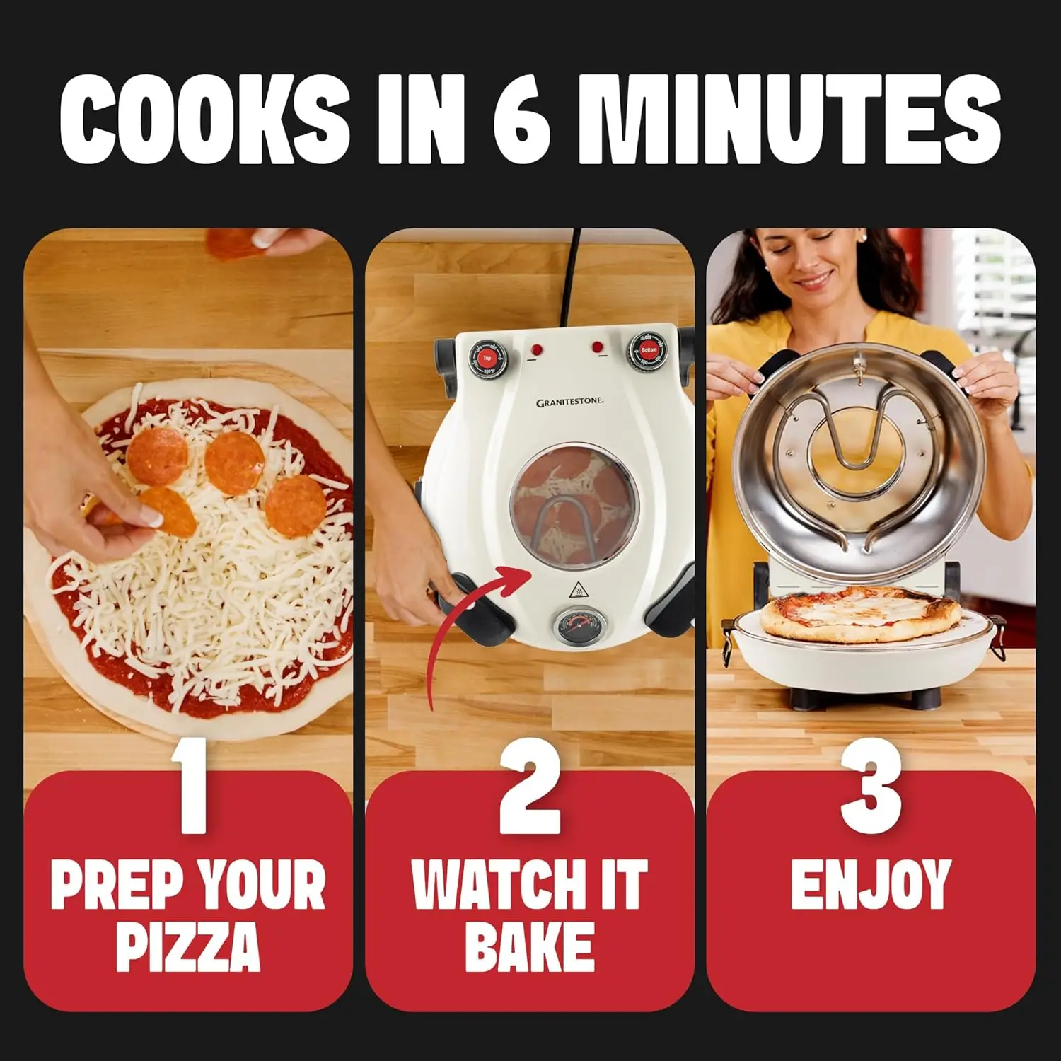 فرن بيتزا قشرة مقرمشة من حجر الجرانيت - فرن بيتزا كهربائي مقاس 12 بوصة صانع سطح الطاولة الداخلي مع حرارة حجر السيراميك u #2