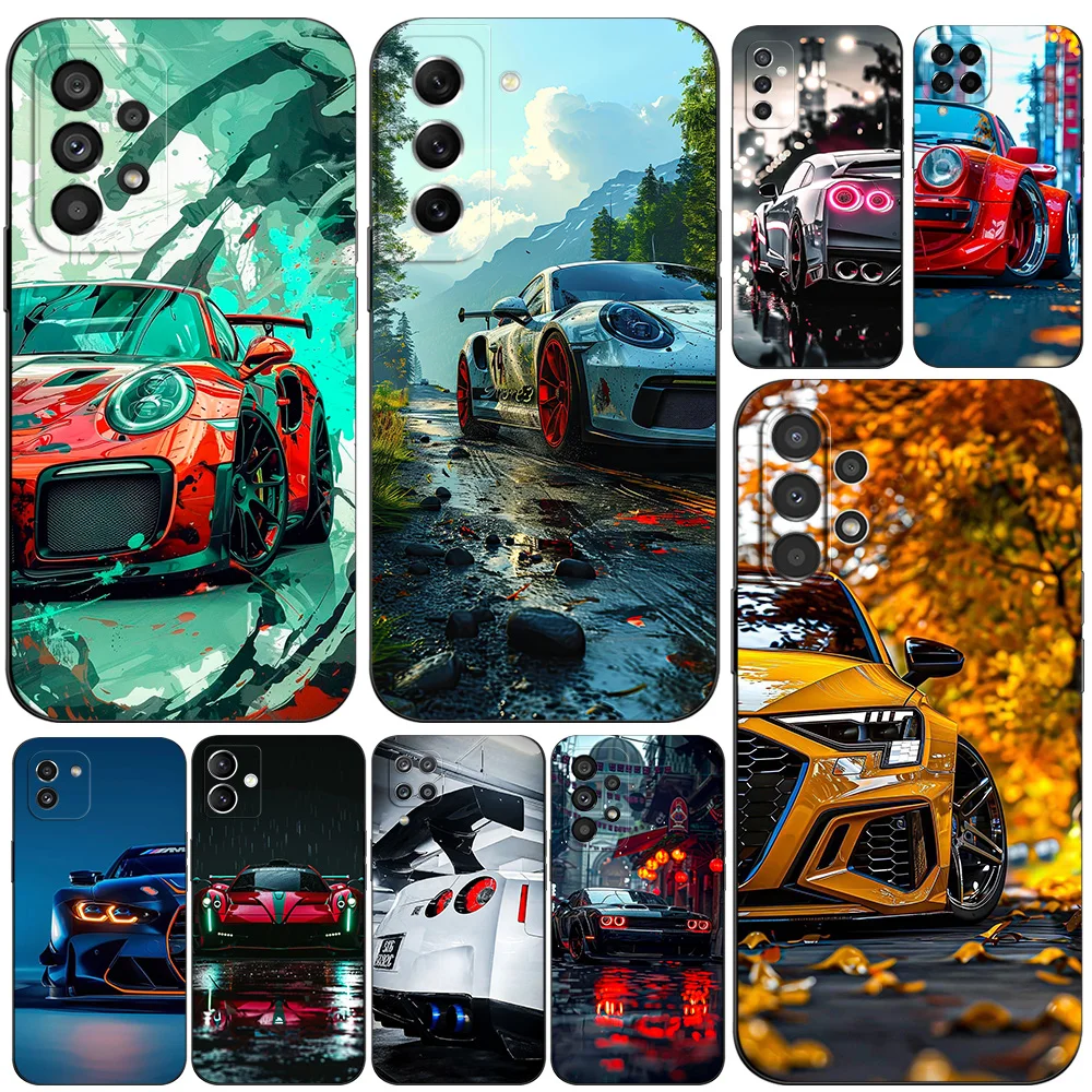 Black tpu Case For Samsung galaxy M53 M13 M62 A12 A22 A22S A32 A42 A52 A52S A72 4g 5g A20S racing super car