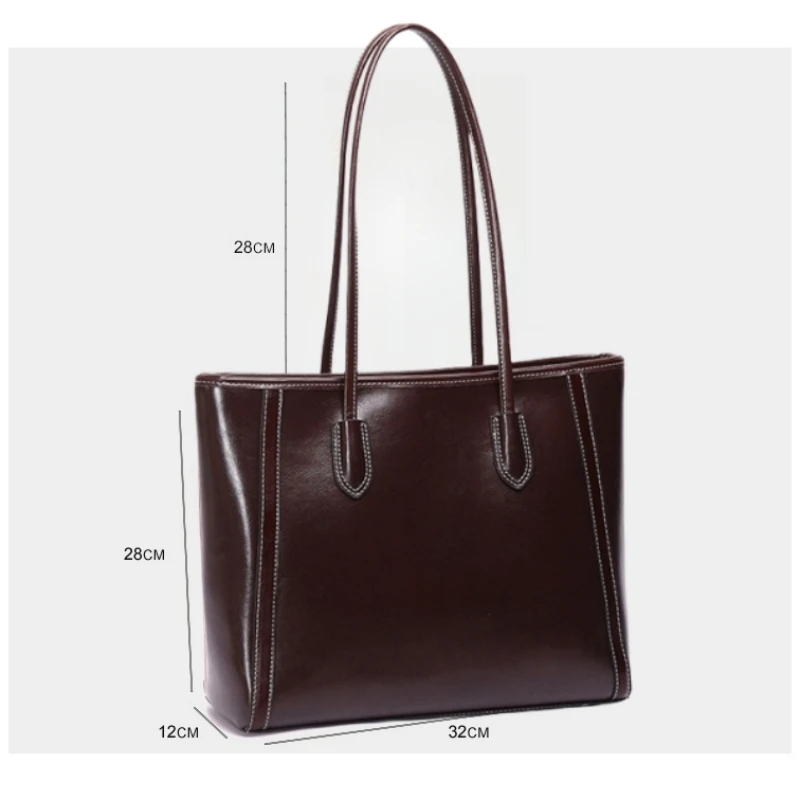 Luxury woman Shoulder bag soft leather large capacity square tote bag Vintage Fashionable cowhide Handbag Shopping underarm bags