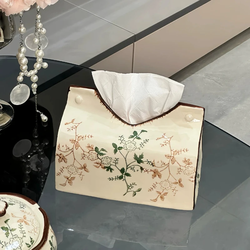 Ceramic Tissue Box Living Room Ornament Home Decoration Premium Sense Desktop Napkin Storage Box Tissue Boxes
