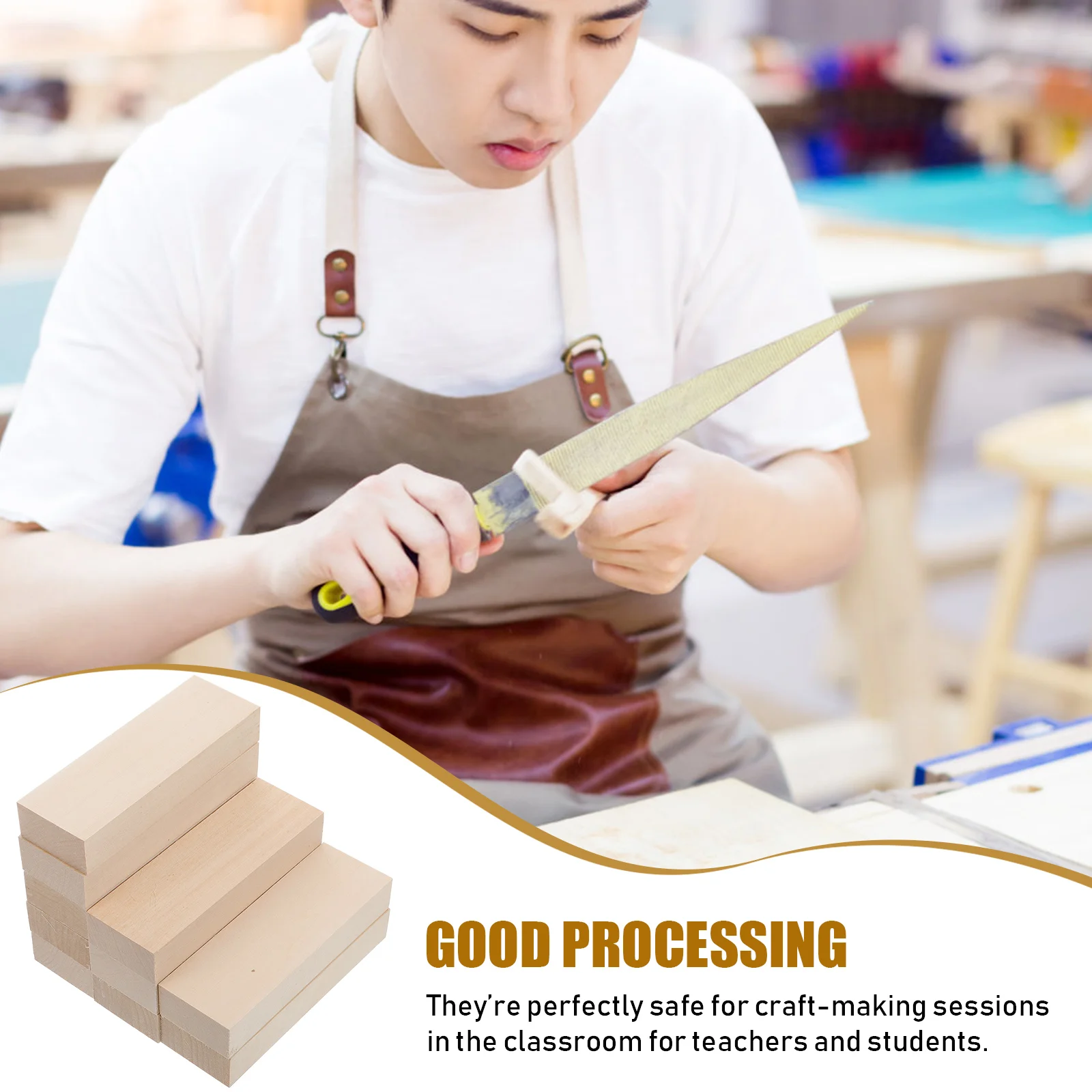 

10 Pcs Basswood Carving Blocks Natural Wood Planks Unfinished Wooden DIY Craft Material H made Sewing Accessories Project Safe