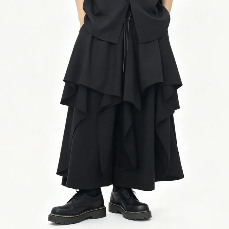 

Men'S Casual Pants New Dark Style Irregular Wide-Leg Pants Skirt Pants Unisex High-Waisted Loose Nine-Point Pants B70
