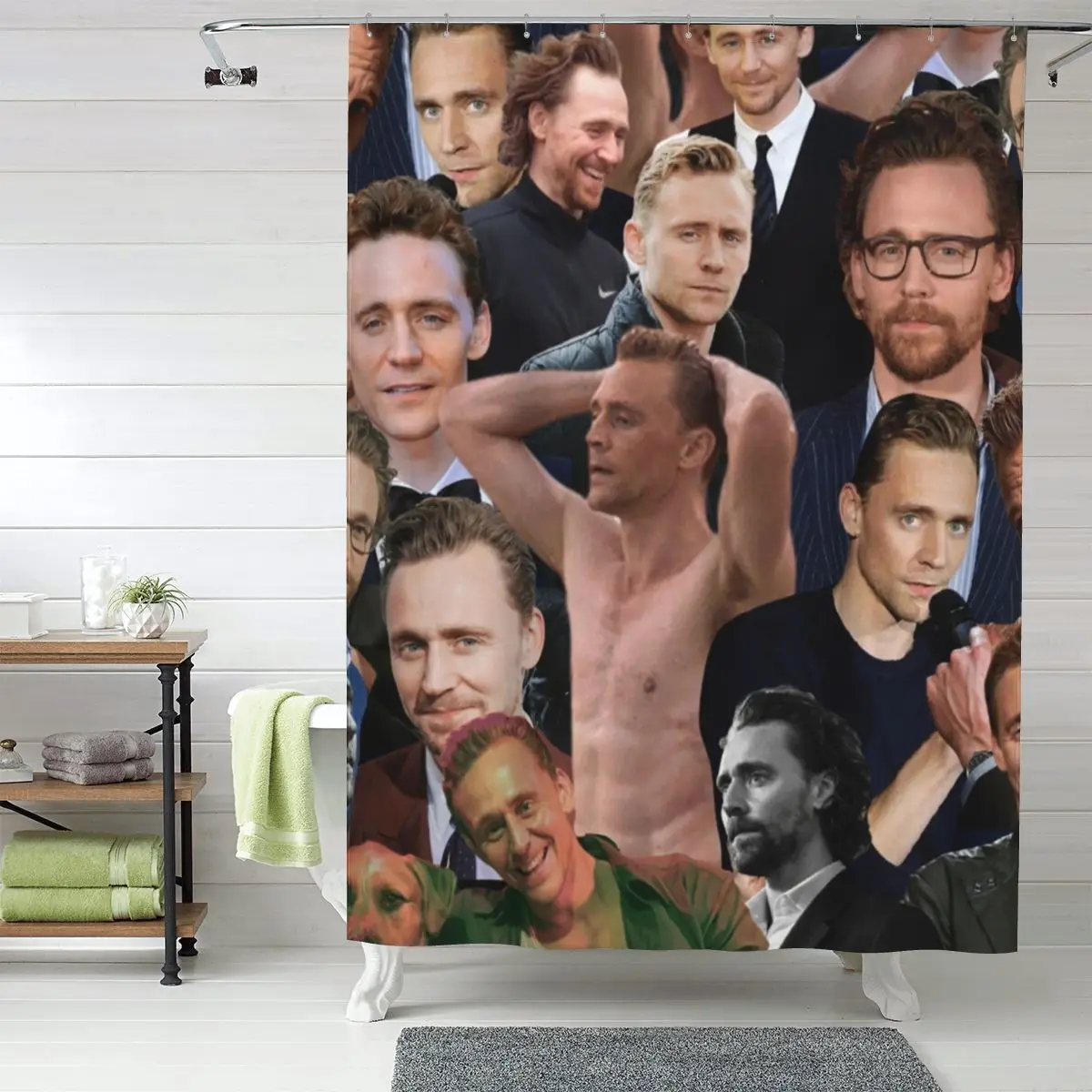 

Фотоколлаж Тома Хиддлстона: Водонепроницаемая шторка для душа из полиэстера с крючками для ванной комнаты