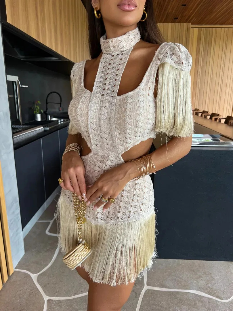 Hot Sale Elegent Tassels Skirt Set Dresses For Women 2024 Summer Trend Holiday Dress Female Beachwear Chic Gown Party Dress