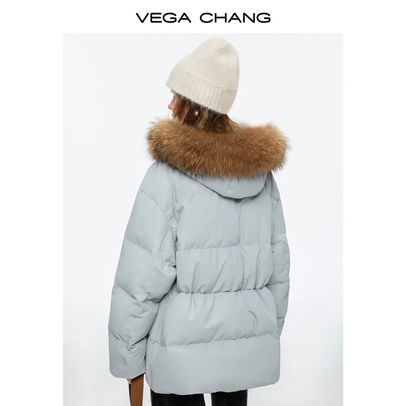 Vega Chang New Winter Women's down Jacket with Detachable Raccoon Fur Collar Dupont Three-Proof down Jacket