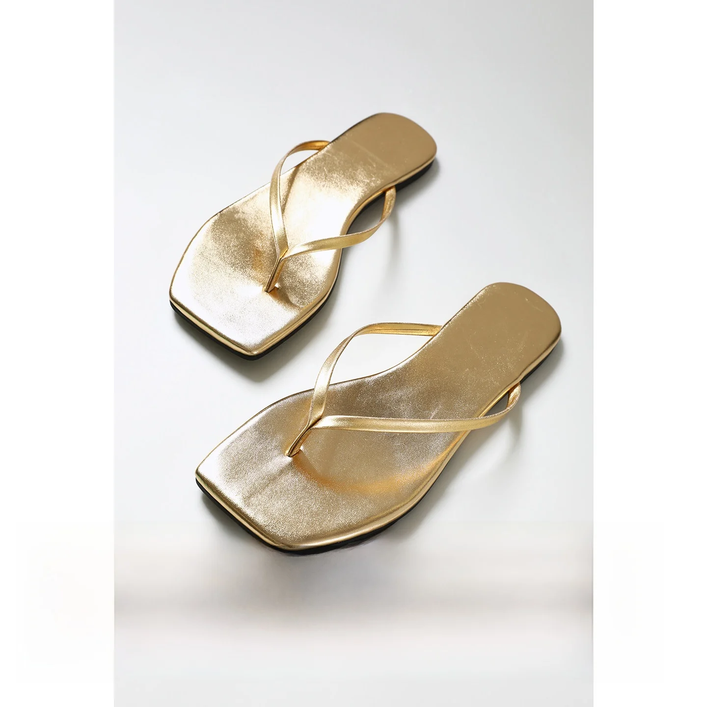 

Ayuko Spring Summer Shape Tool Genuine Leather Thong Slippers Square Head Flat Shoes Women's Outerwear Simple Style Sandals