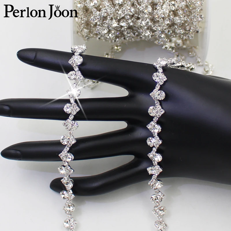 1 Yard 1cm S-shape Rhinestone Trim Bending Crystal Silver Metal DIY Chain Women Clothing Decorative Shoes Accessories ML059