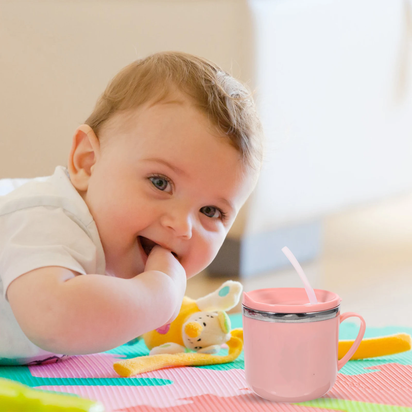 

Toddler Training Stainless Steel Kids Straw Baby Straw Cup Leak Proof Handles Portable Baby Water Cup