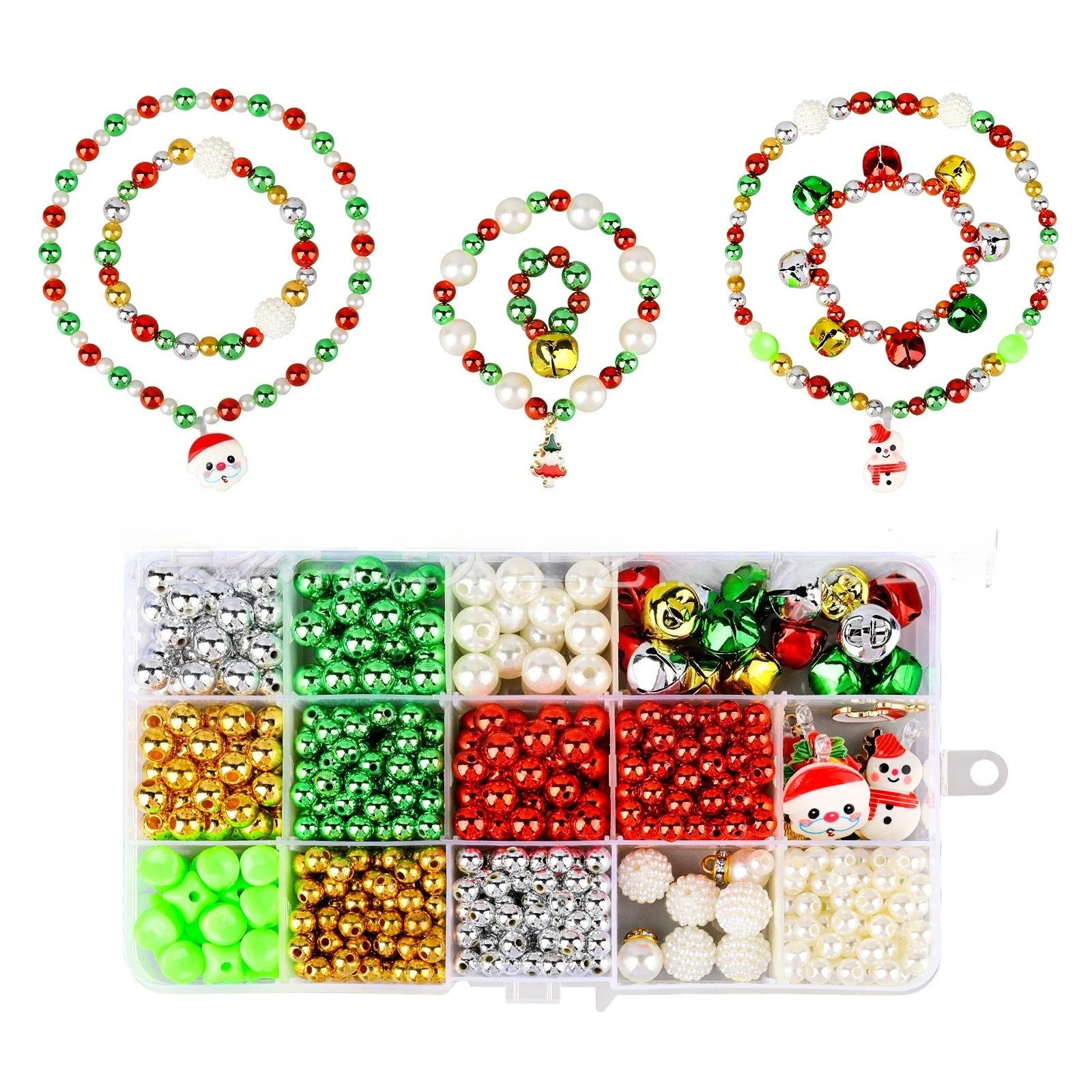 

15 Grid Children's Bead Set, DIY Jewelry Making Girls Christmas Themed Beads, Clothing Accessories Pearls for Craft Beaded Trim