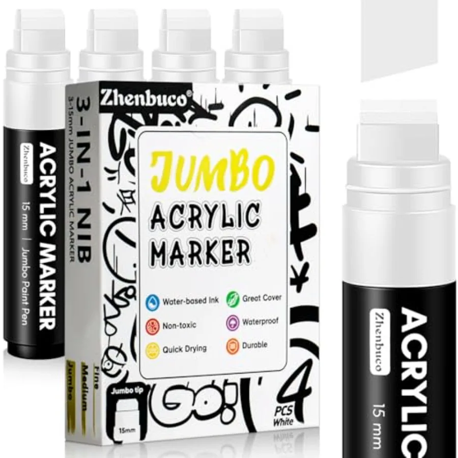 

4 PCS Jumbo Permanent Markers - 15mm Wide Tip Thick Acrylic Paint Pen, Large Calligraphy Acrylic Paint Markers for Rock Paintin