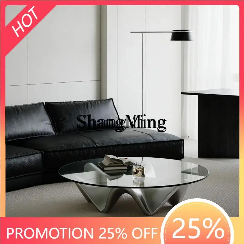 

FG room small coffee table FRP hexagonal shape tea table Internet celebrity transparent glass round table household