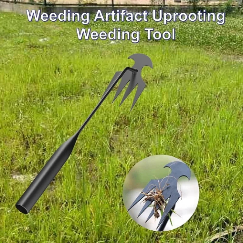 Weed Puller Tool Garden Weed Pulling Tool, Weeding Artifact Uprooting Weeding Tool, 4 Teeth Manganese Steel Forged Hand Durable