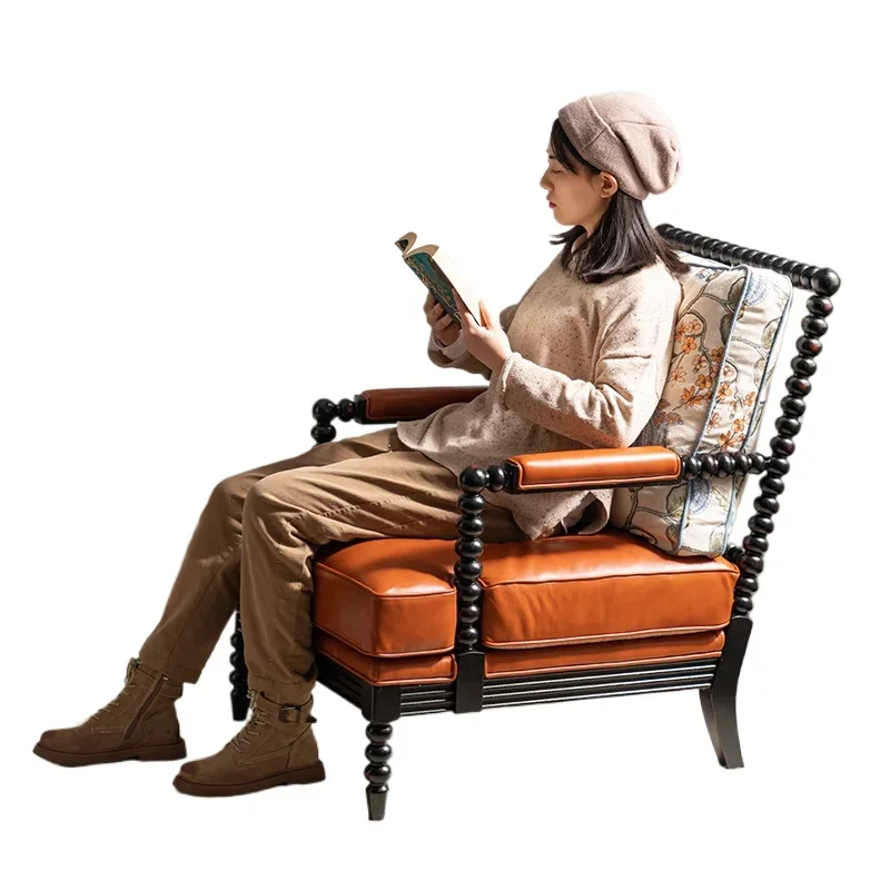 

Down sofa American retro living room furniture solid wood fabric tiger chair