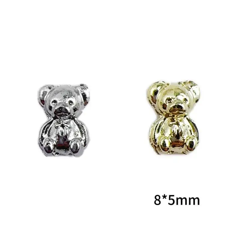 20PCS 3D Cute Alloy Bears Nail Art Charms Minimalist Gold Silver Bears Nail Decorations Accessories for DIY Manicure Supplies