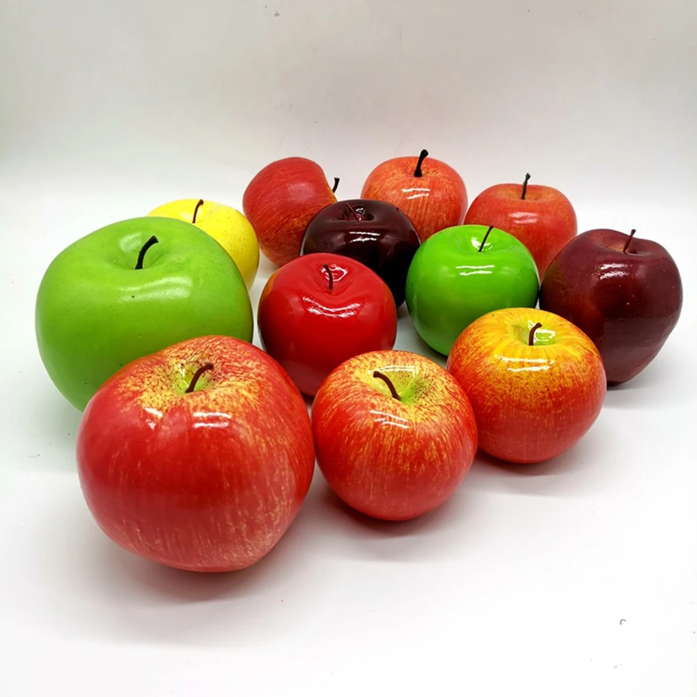 Artificial Apples Simulated Fruit Apples Fake Display Fruit Home Shop Kitchen Decor Supplies Red Green Decoration Photo Prop