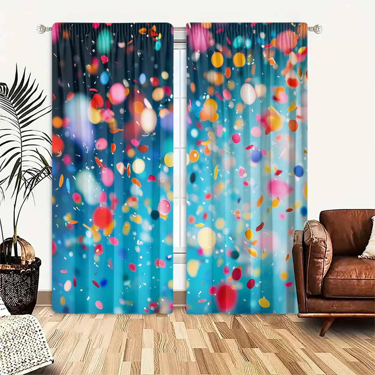 Colorful Confetti Balloon Curtain, Happy Birthday Party Blackout Drapes, Festive Celebration Window Treatment for Kids Room