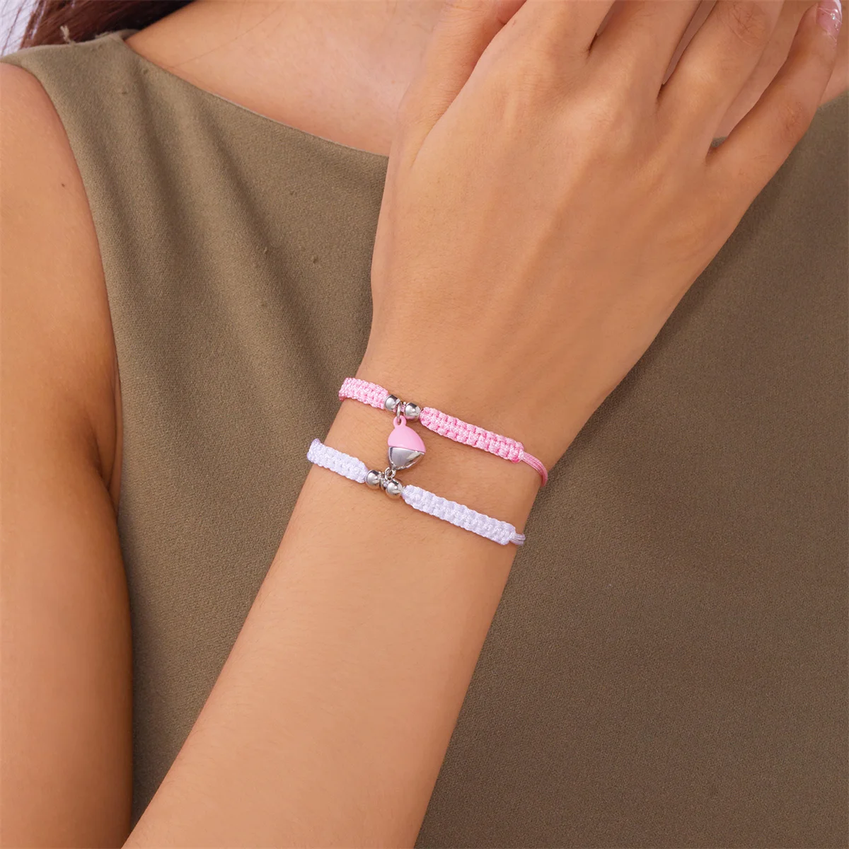 2 Teile/satz Romantische Herz Magnetische Gewinnen Paar Armband Für Frauen Männer Mode Geflochtenen Seil Passenden Armband Freundschaft Schmuck – Detail 40