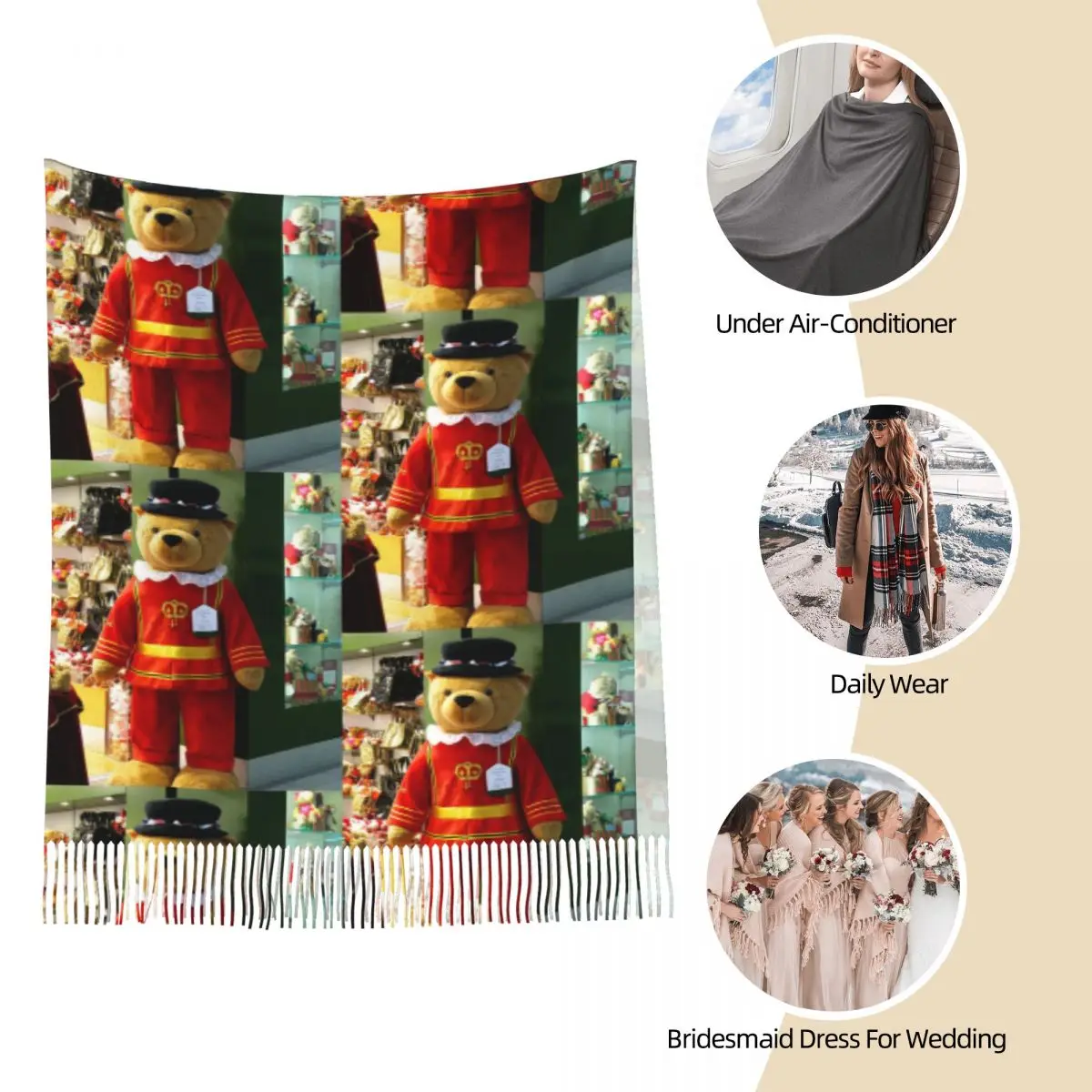 Harrods 6ft Beafeater الدب وشاح شرابة الأوشحة للنساء شالات دافئة ناعمة ويلتف طويل الخريف الشتاء شال التفاف