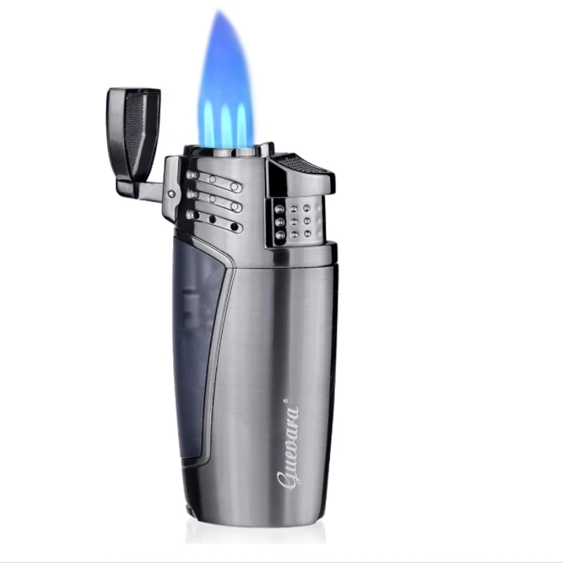 Cigar Lighter with Punch Triple Jet Flame Butane Refillable Windproof Torch Lighters(Without Gas)