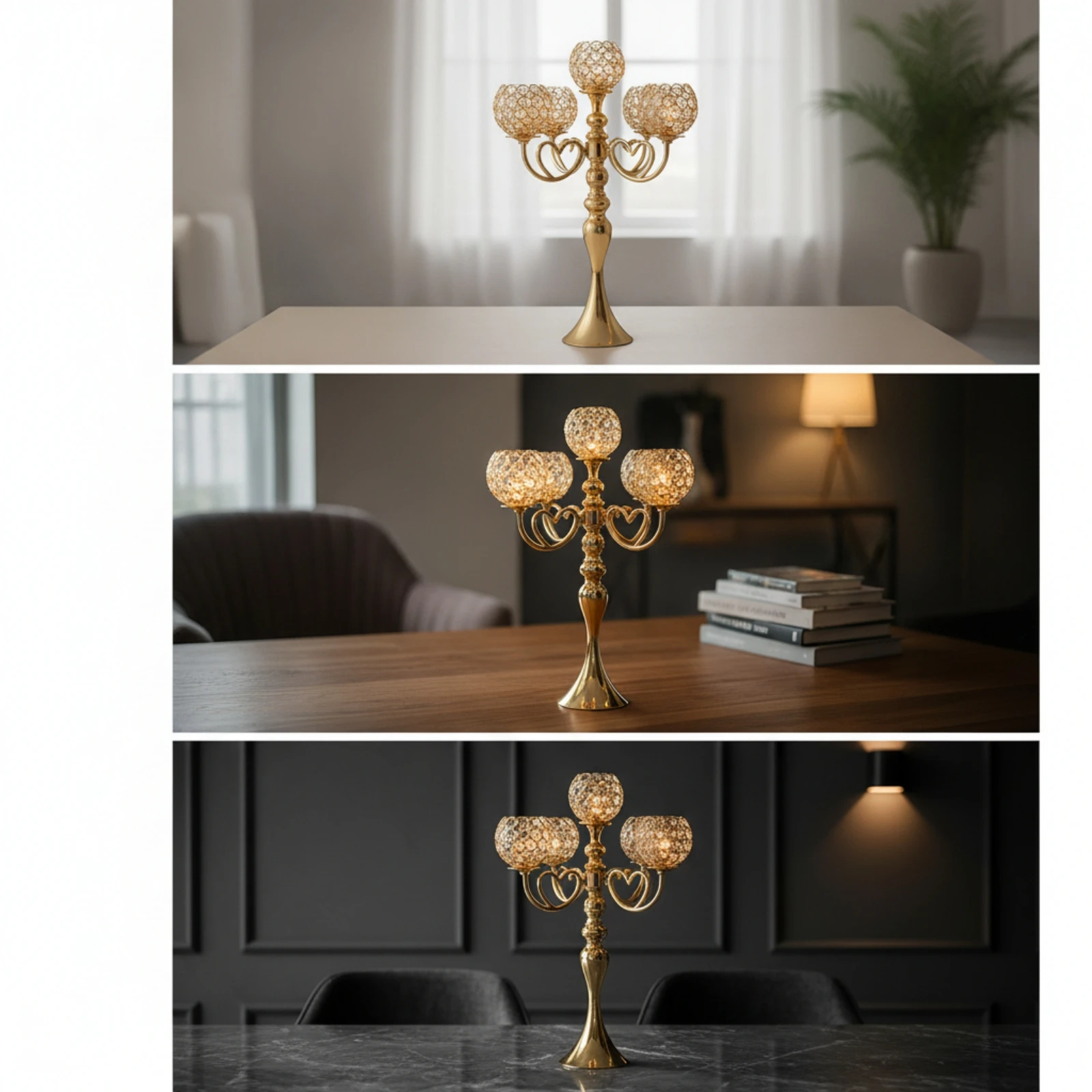 Candelabra with Crystal Beads Decorative Candelabra Centerpiece Candle Holder with Crystal Bowls Tall for Wedding Planners view 2