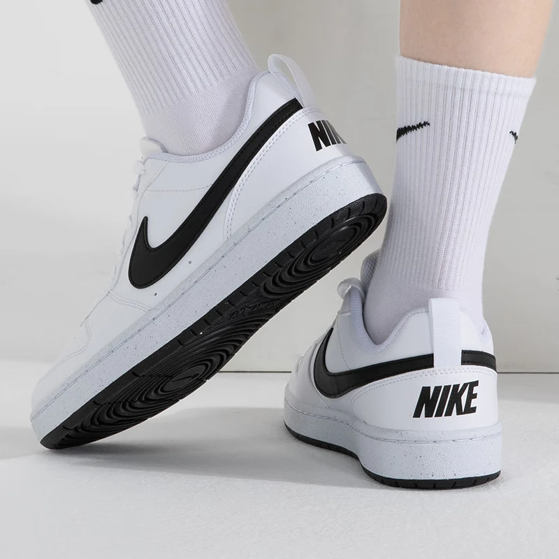 Nike Court Borough Low Woman Skateboard Shoes Classics Black White Genuine leather Non-slip Comfortable Casual Sneakers