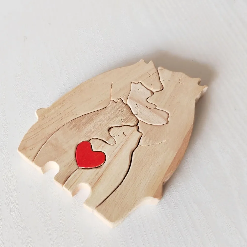 Cute Little Bear Wooden Puzzle Decoration Father's Day Gift DIY Woodcarving Little Bear Embrace Mother's Day Gift