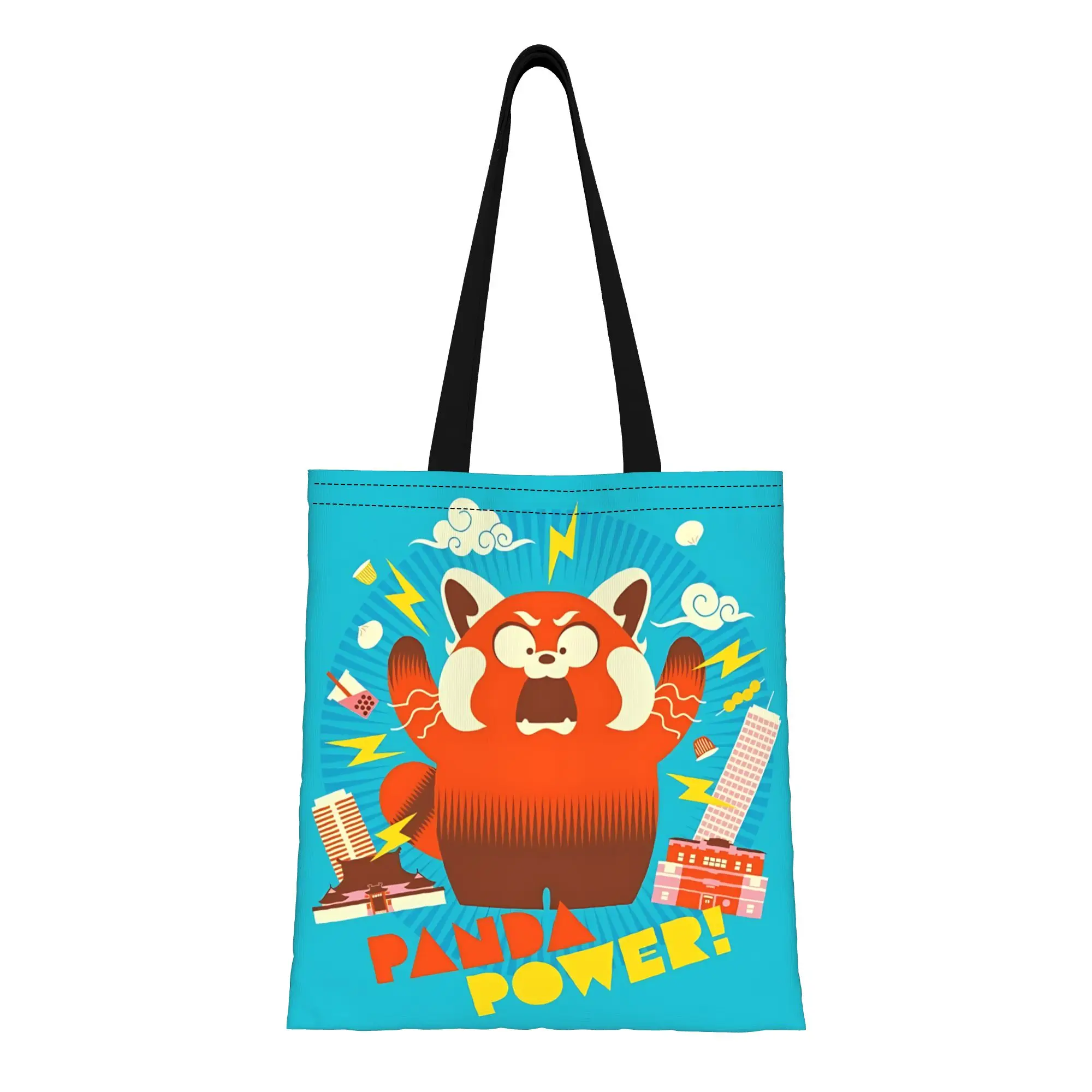 

1PC first day of school Large Capacity red panda Turning Red Canvas Tote Bag Foldable Chic Pattern Gifts