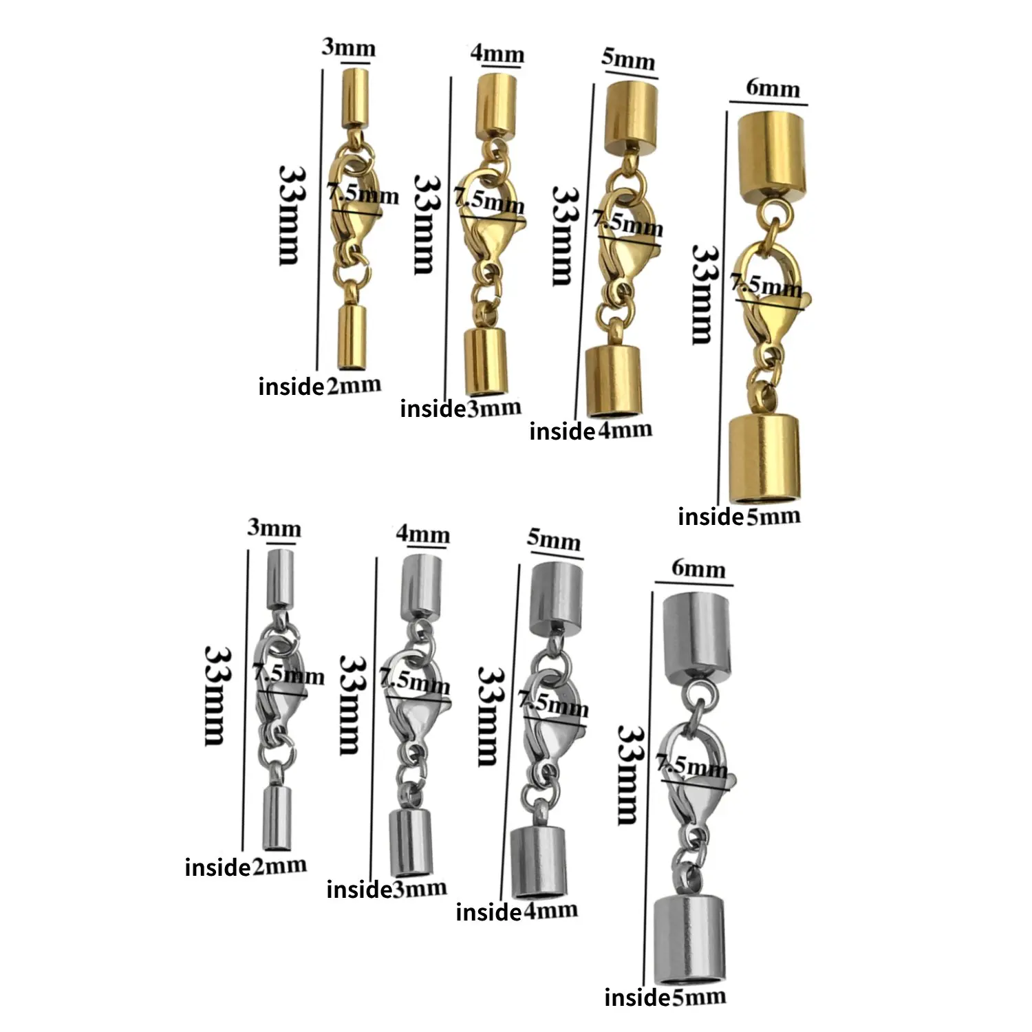 2pcs/lot Stainless Steel Gold Lobster Clasp Leather Crimp End Caps Tip Connection for DIY Bracelet Making Wholesalebulk Items