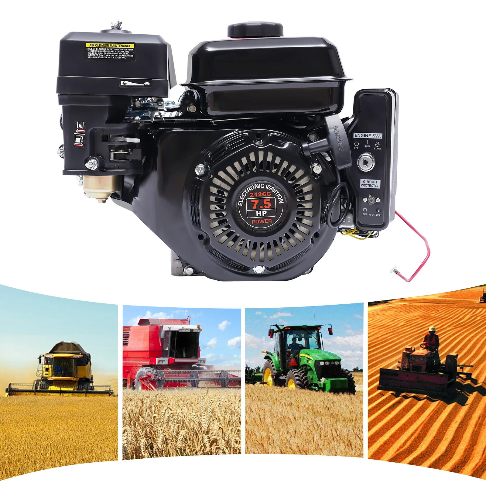 محرك 212cc 4-السكتة الدماغية 7.5 HP محرك كهربائي أفقي محرك غاز Go Kart لعربات الذهاب والضواغط والخنادق والمولدات #4