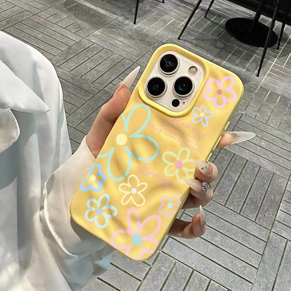 Minimalistische Frühlingsblumen-Handyhülle für iPhone 17 16 15 14 13 12 11 Pro Max 14 15 Plus 17 Air Falten-Wellen-Design Weiche Silikonhülle – Detail 5