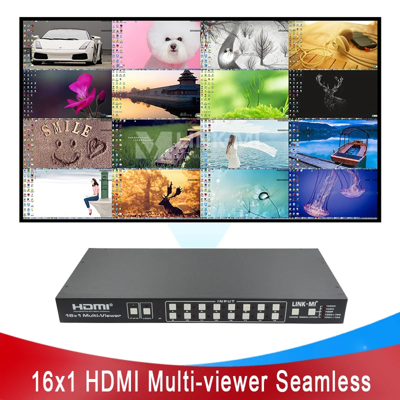 

LINK-MI 16 in 1 out HDMI Multi-Viewer 16x1 Seamless Switcher Support Button and RS-232 Control Up To 1080p Resolution