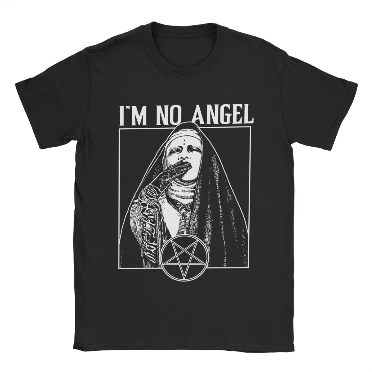 I\'m No Angel Bad Nun T-Shirt for Men Novelty Pure Cotton Tee Shirt O Neck Short Sleeve T Shirts Birthday Present Tops