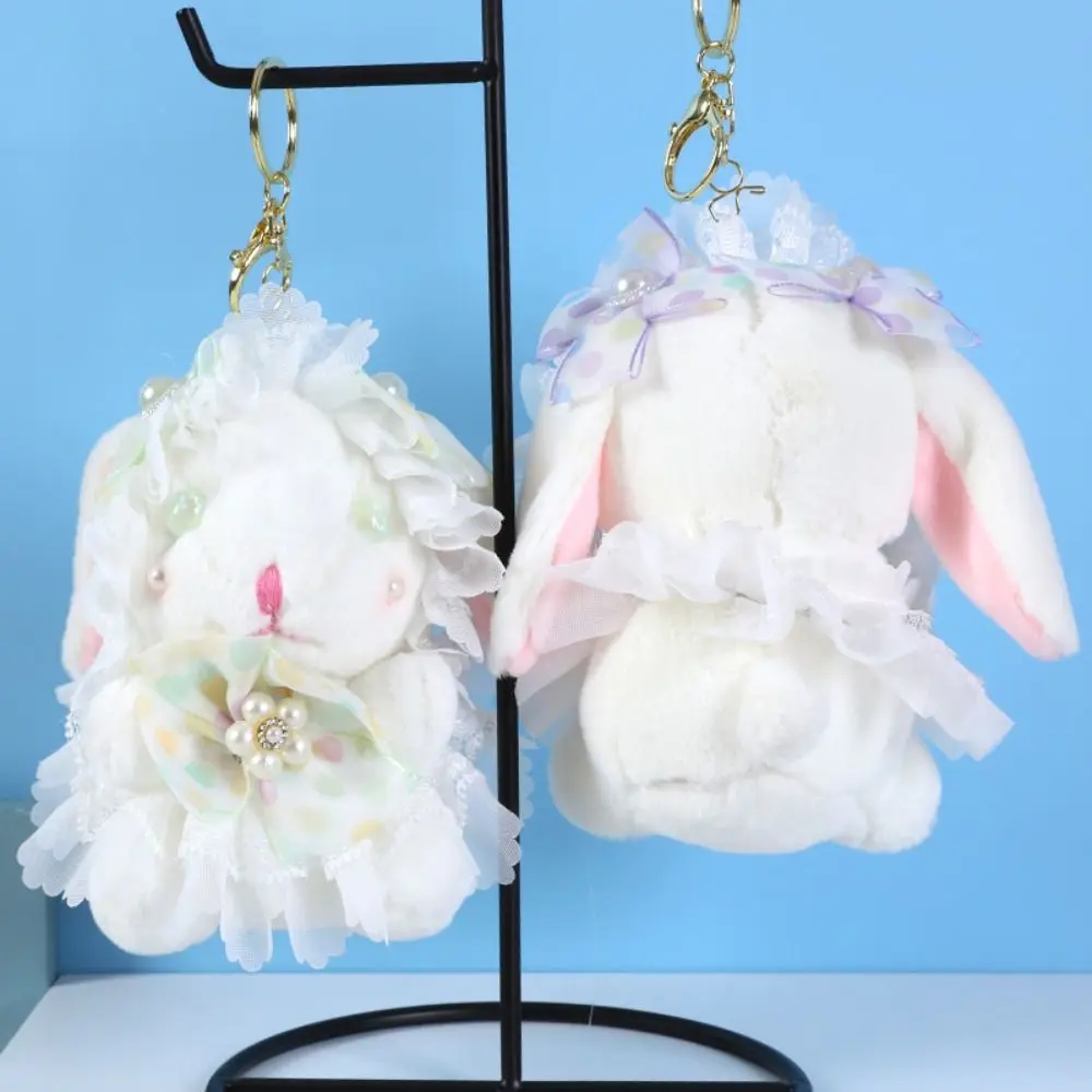 Cute Bunny Rabbit Plush Toys Keychain Soft Stuffed Animals Rabbit Plush Doll Pendant Cartoon Lolita Lop Ear Rabbit Pendant Girls