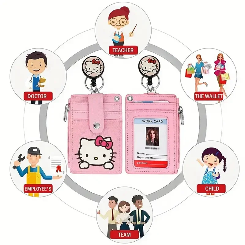 Hello Kitty Cute Multi functional Neck Hanging Stretch Card Cover Card borsa per biglietti da visita