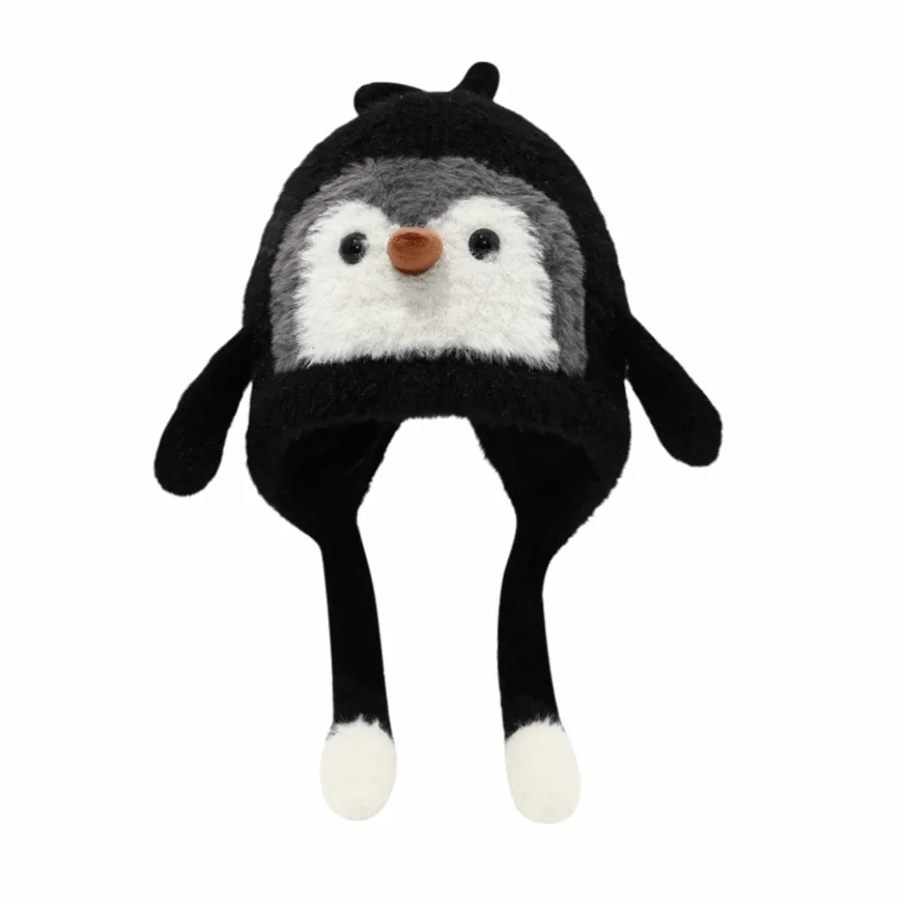

Cute Children's Warm Hat Windproof Breathable Cartoon Penguin Balaclava Hat Thickened Warmth Pom Pom Ends Ear Protection Cap